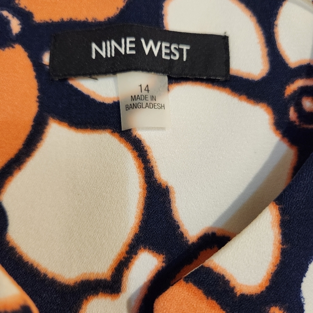 Nine West Women's Blazer Orange Blue and White Floral Jacket 14 Fully Lined - Picture 2 of 9
